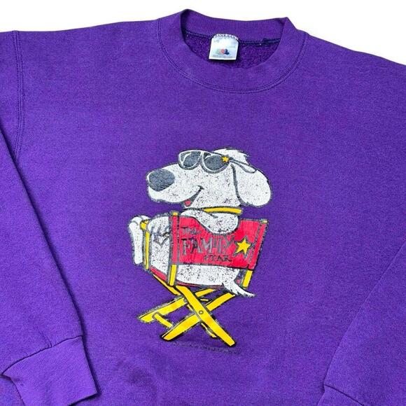 Vintage 1993 Family Star Dog Graphic Sweatshirt Purple Fruit of the Loom Size L - Picture 4 of 9